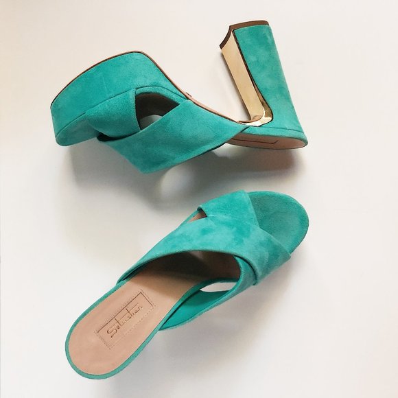 Sebastian Milano Shoes - Sebastian Teal Suede Block Heel Sandal
